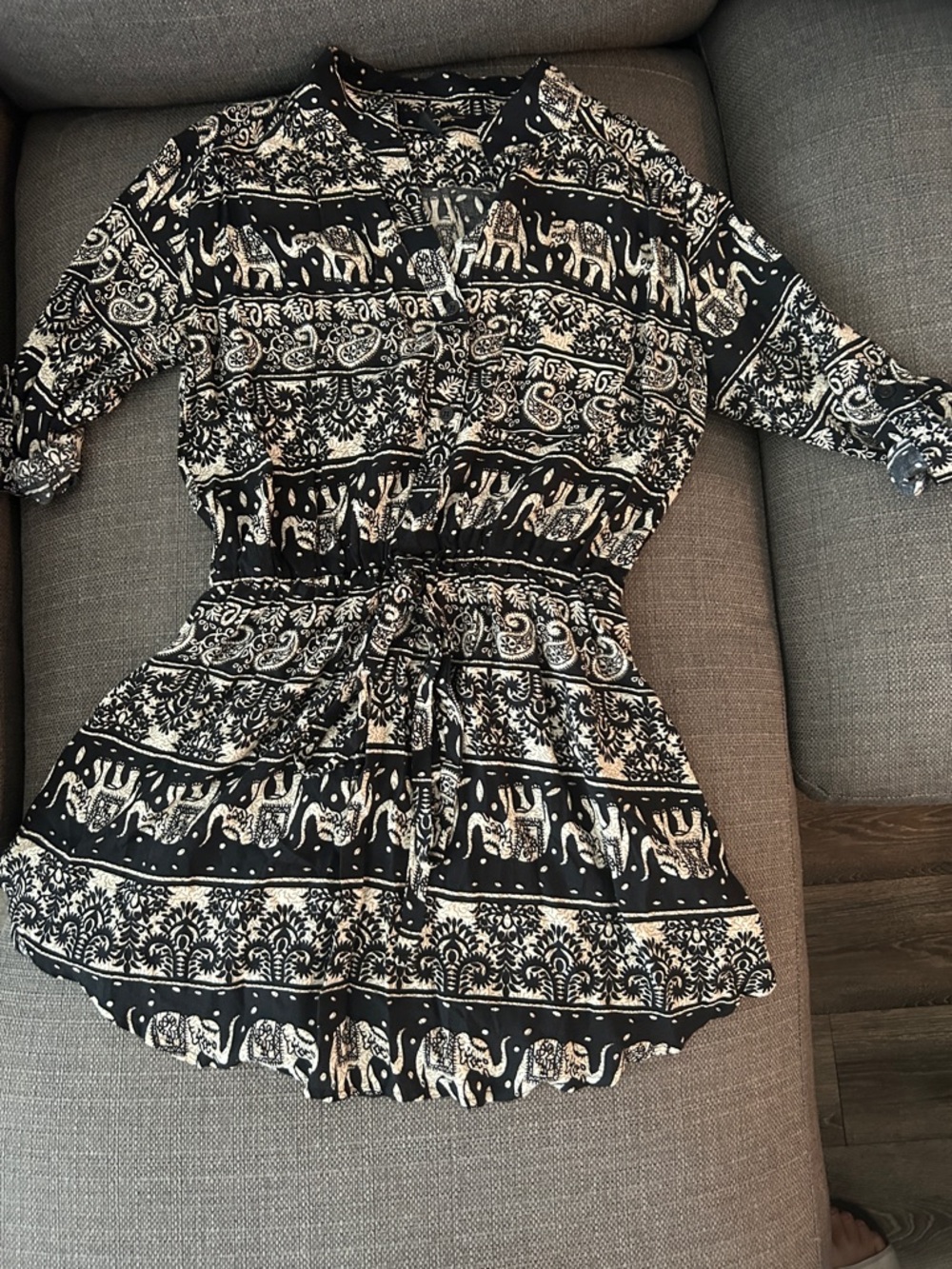 Windsor Black and Cream Printed Button-Front Tunic